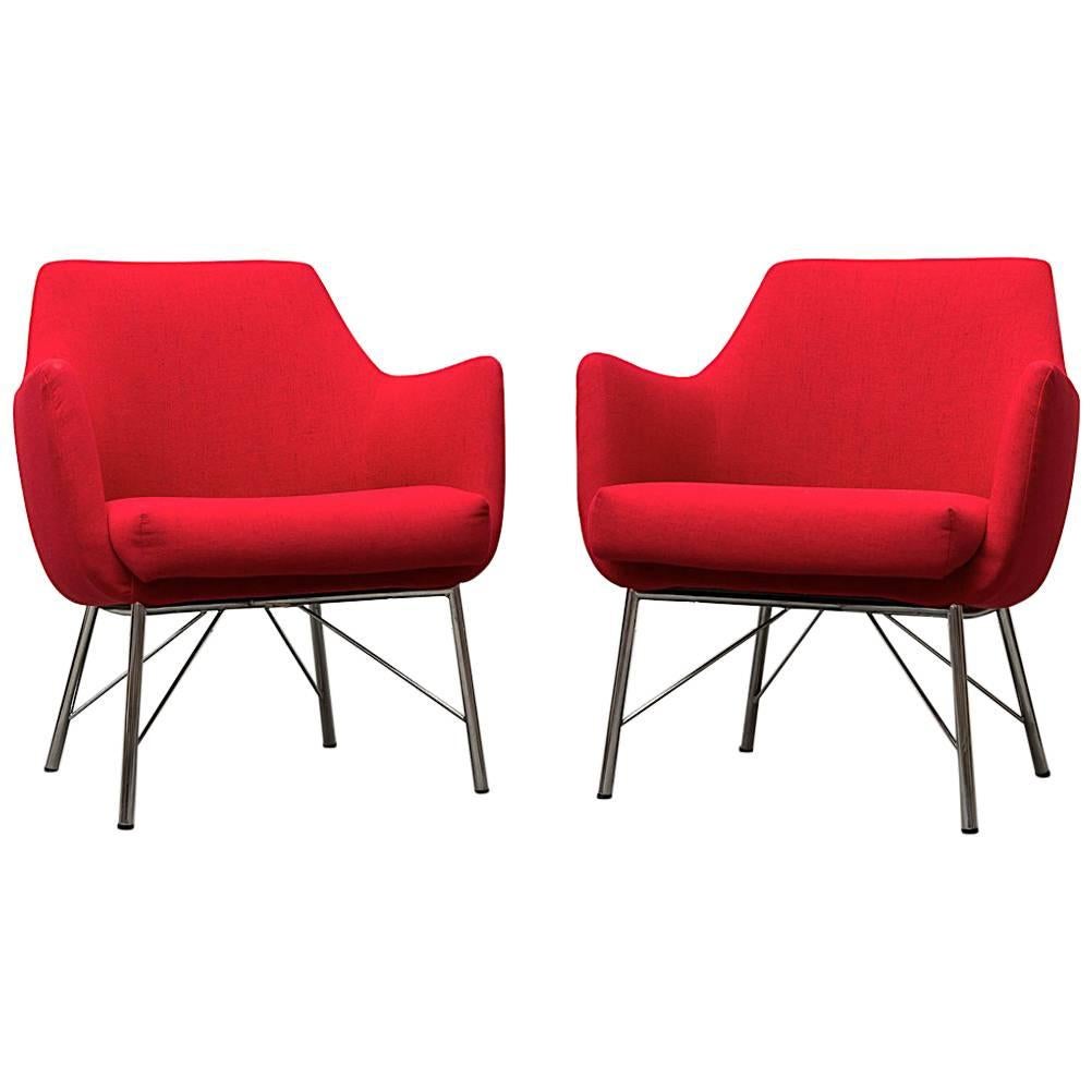 Pair of Red Ekselius Lounge Chairs for Pastoe