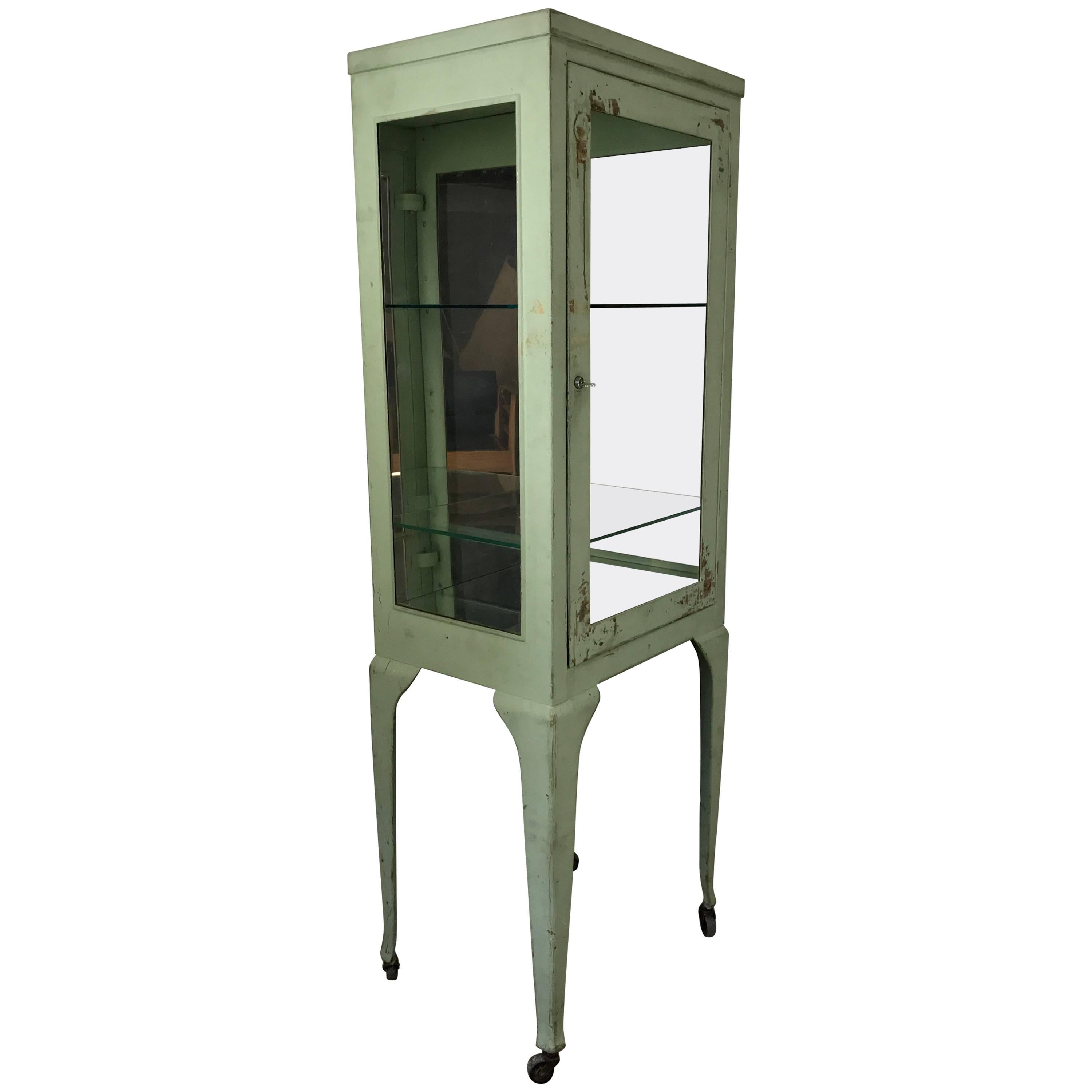 Classic 1920s Metal and Glass Specimen Cabinet, Medical, Industrial