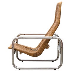 Rare Dirk Van Sliedregt Rattan and Chrome Lounge Chair 3