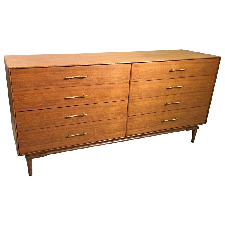 MidCentury Modern Walnut Double Wide Dresser at 1stDibs