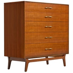 Rway Mid-Century Modern Walnut Chest of Drawers Highboy Dresser with Brass Pulls 1