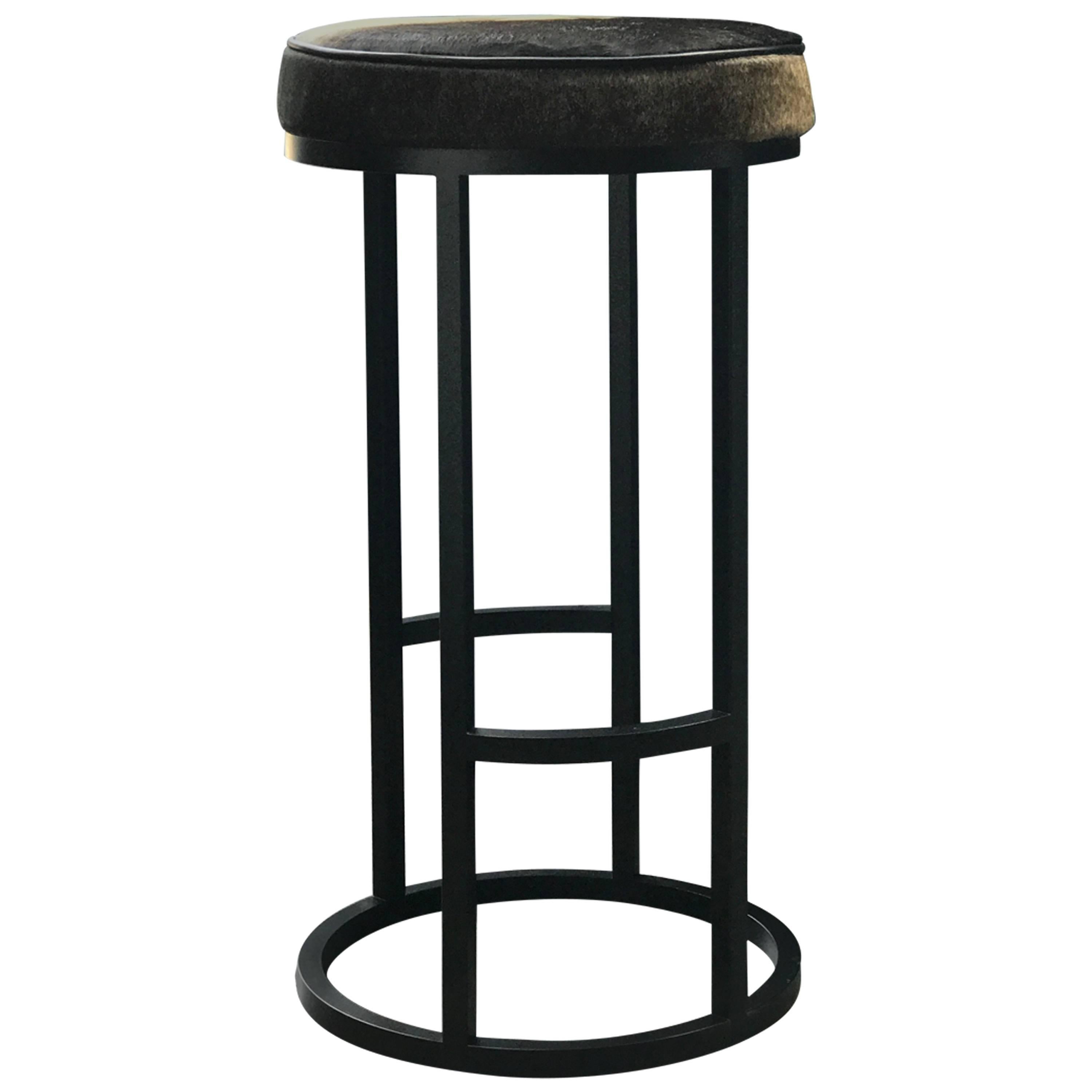 Diana Bar Stool Circular in Steel Powder-Coated and Leather For Sale
