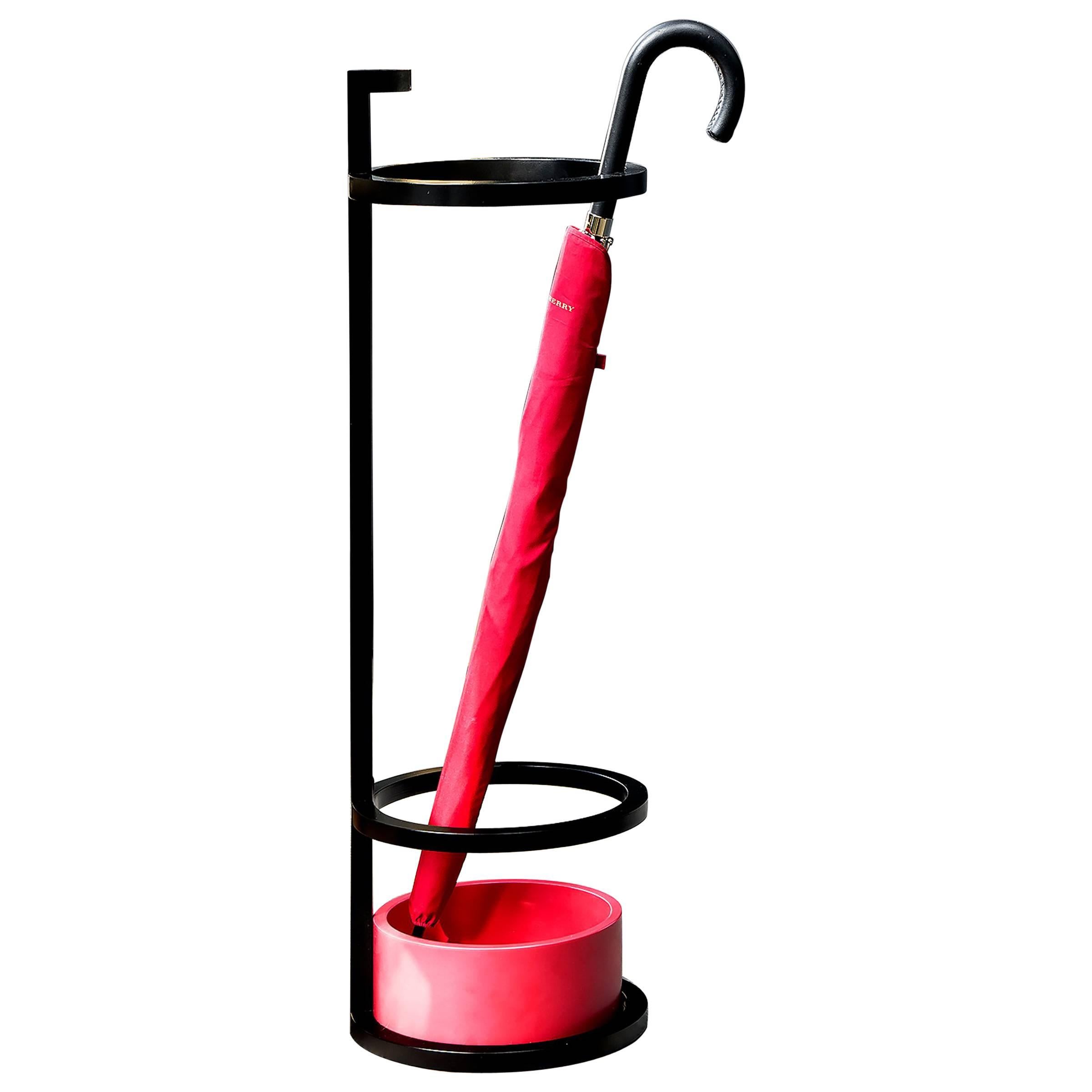 Modern Bacco Umbrella Stand in Steel Powder Coated and Corian Tray For