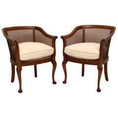 Pair of Antique Mahogany Caned Bergere Armchairs