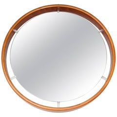 1970s Stunning Large Illuminated Rosewood and Lucite Round Hanging Wall Mirror 2