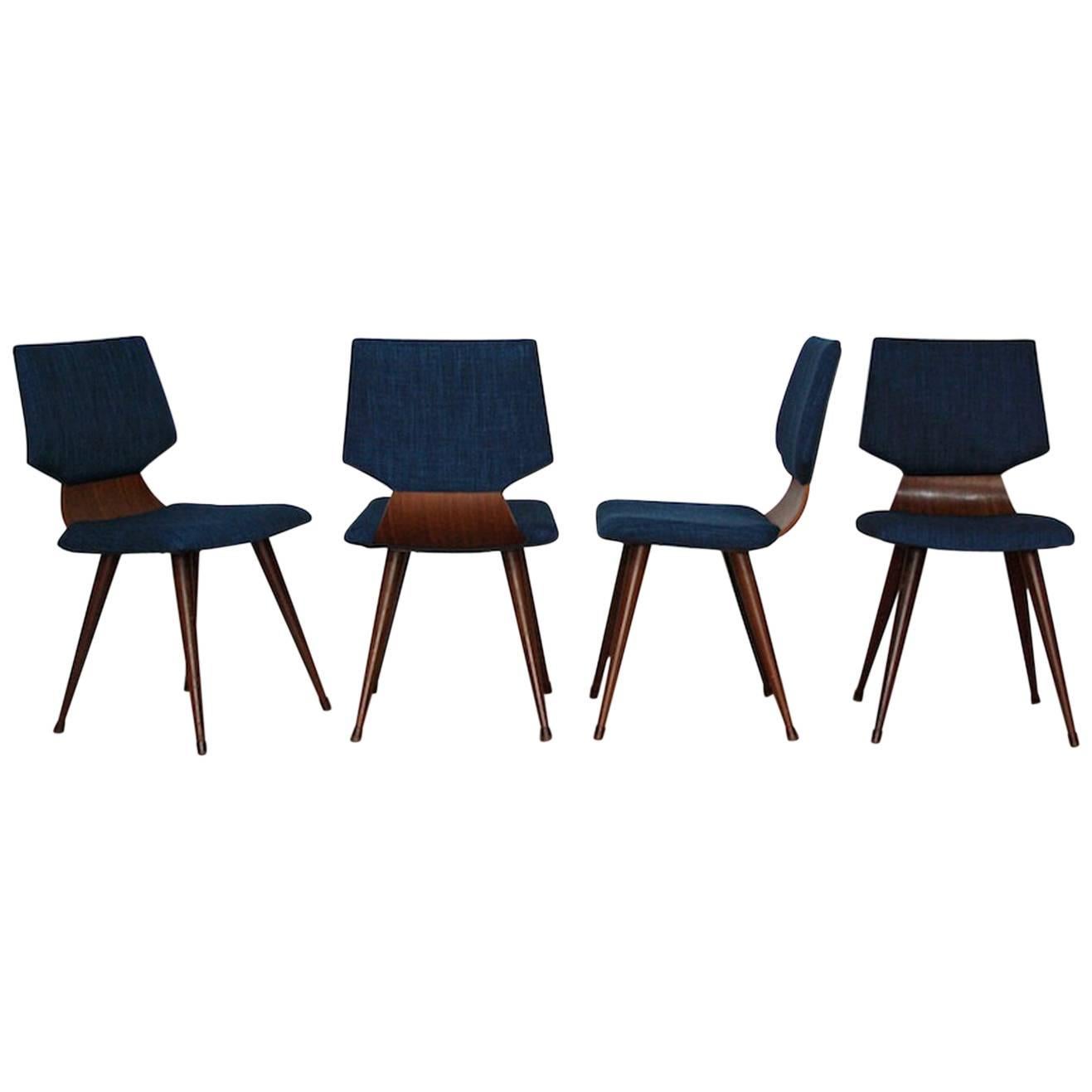 Set of Four Mid-Century Plywood Dining Chair Cor Alon, Dutch Design, 1960s