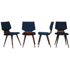 Set of Four Mid-Century Plywood Dining Chair Cor Alon, Dutch Design, 1960s