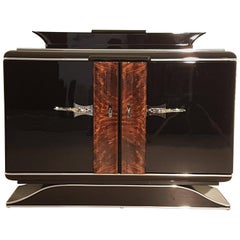 Black Art Deco Commode with Chrome Handles