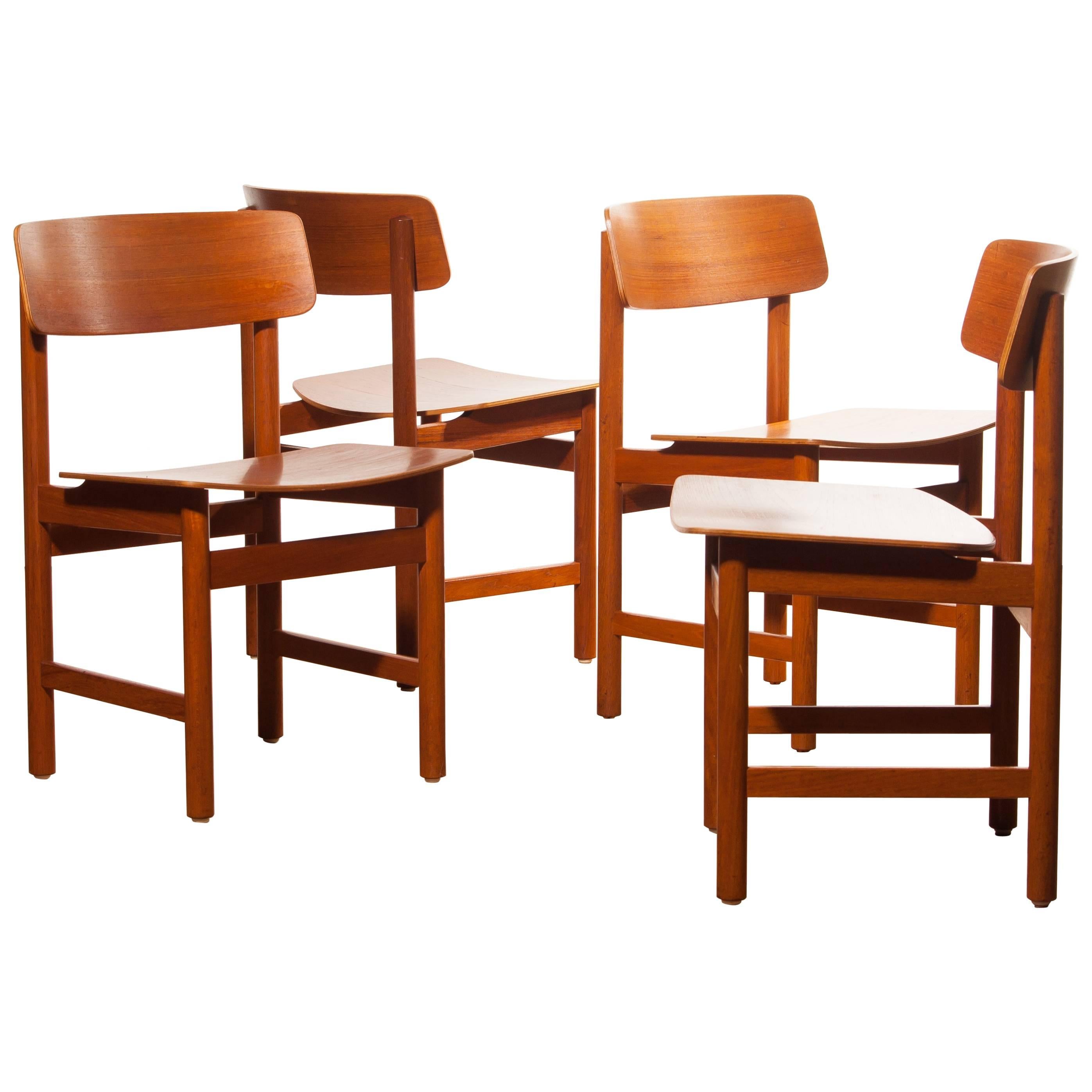 1960s, a Set of Four Teak Plywood Dining Chairs by Børge Mogensen Attributes
