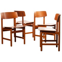 1960s, a Set of Four Teak Plywood Dining Chairs by Børge Mogensen Attributes