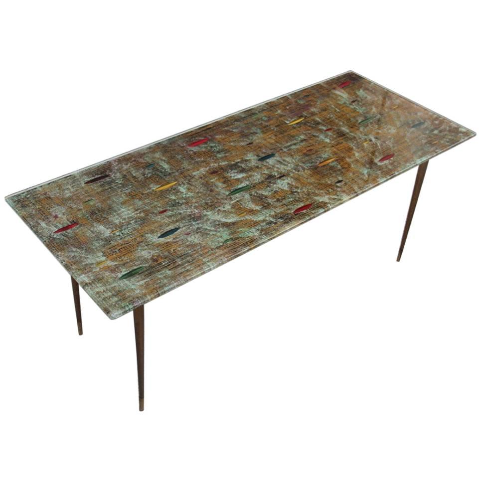 Elegant Mid-Century Italian Coffee Table Cristal Art Brass and Metal Feet