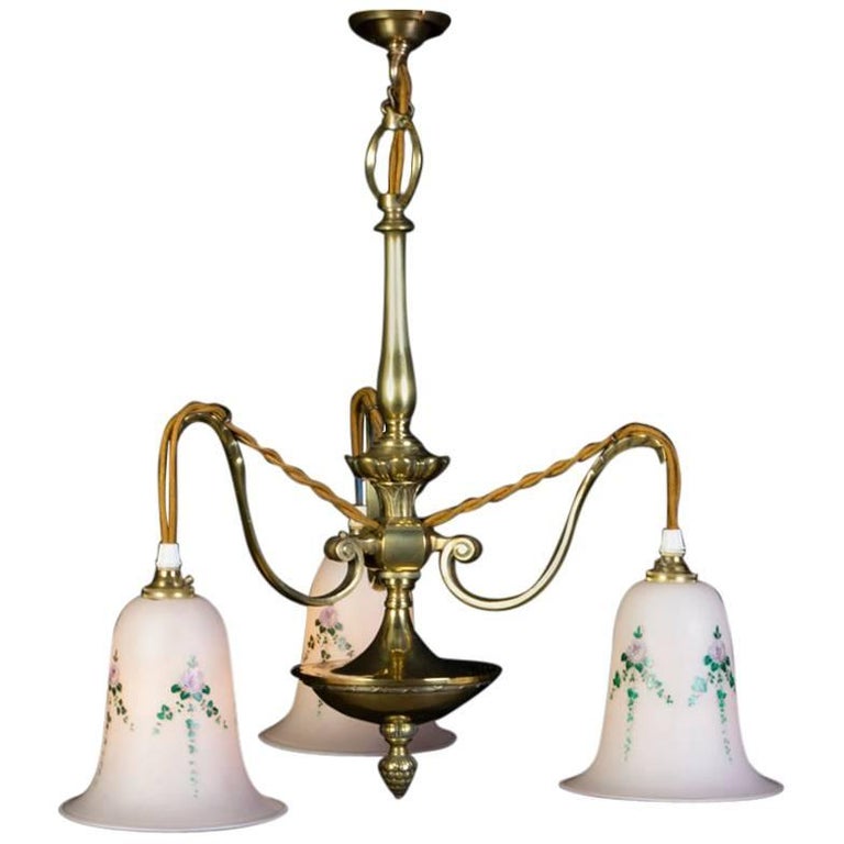 Early 20th Century Art Nouveau 3 Light Brass Chandelier For At Early 20th Century Art Nouveau 3 Light Brass Chandelier For