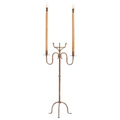 Tall Two-Arm Candle Floor Lamp with Gold Finish, Mid-20th Century, Italy