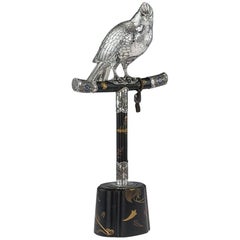 19th Century Japanese Solid Silver & Enamel Model of Falcon on Stand, circa 1890