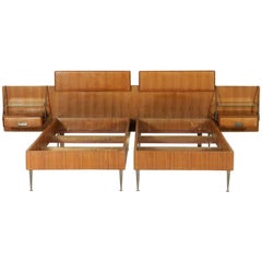 Matrimonial Bed by Silvio Cavatorta Teak Veneer Brass Glass Italy, 1950s-1960s