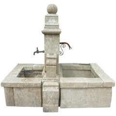 Antique Elegant Ancient Garden Fountain Handcrafted in Stone with Two Basins, Provence