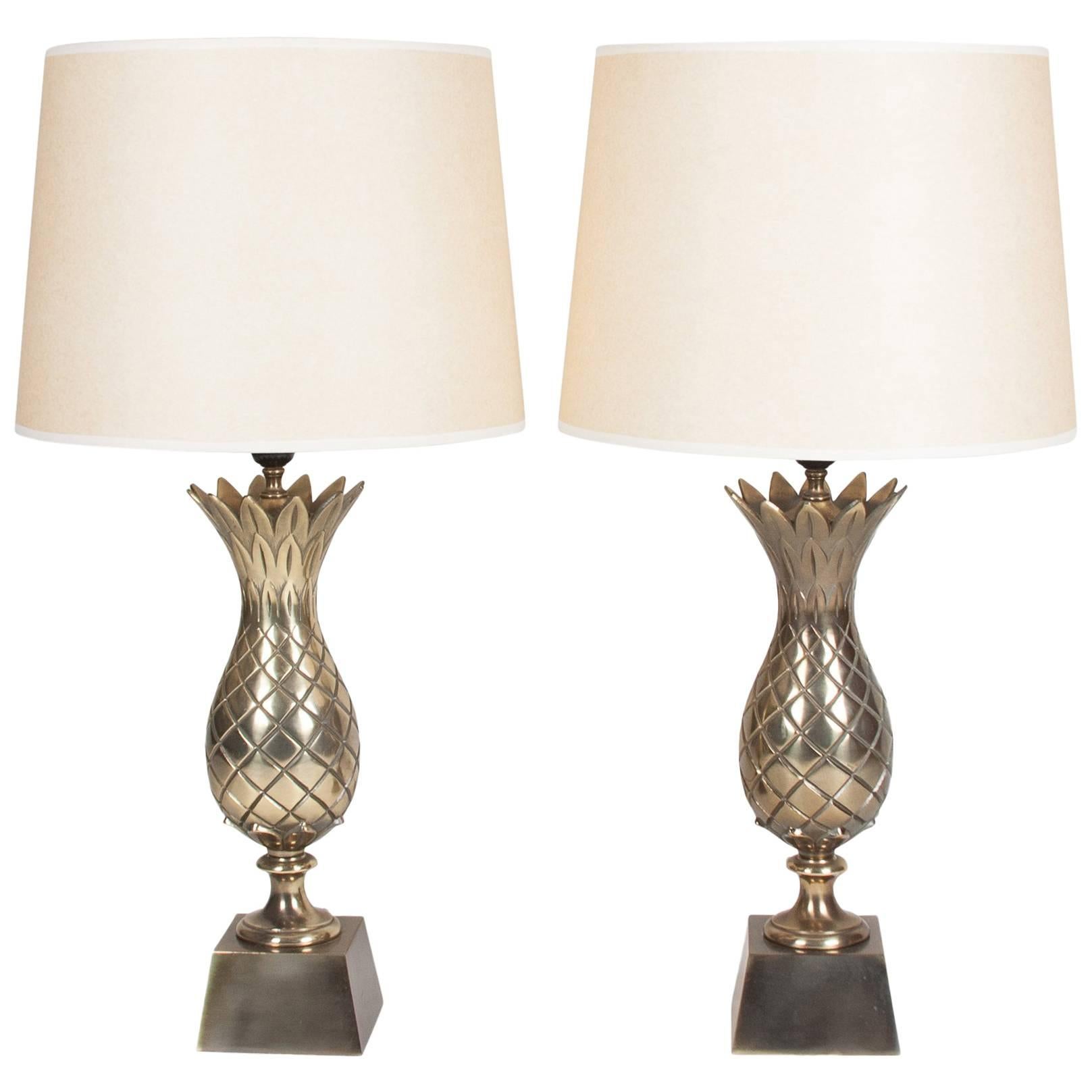 Pair of Brass Pineapple Table Lamps, American, 1960s For Sale