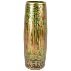 Antique Art Nouveau Painted Gilded Glass Vase, circa 1910