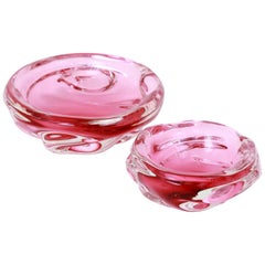 Vintage Seguso Attributed Cranberry Colored Dishes, circa 1960