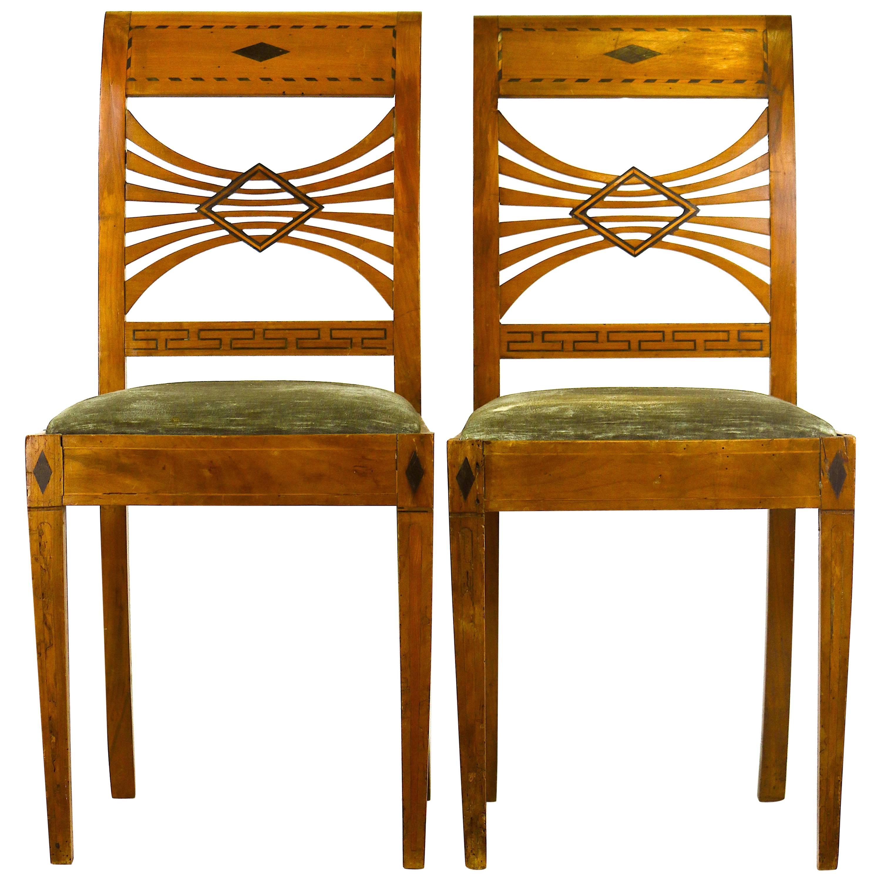 Swedish Biedermeier Karl Johan Birchwood Side Chairs, circa 1830-Provenance For Sale