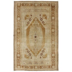 Midcentury Turkish Oushak Vintage Rug with Medallion and Tribal/Floral Border