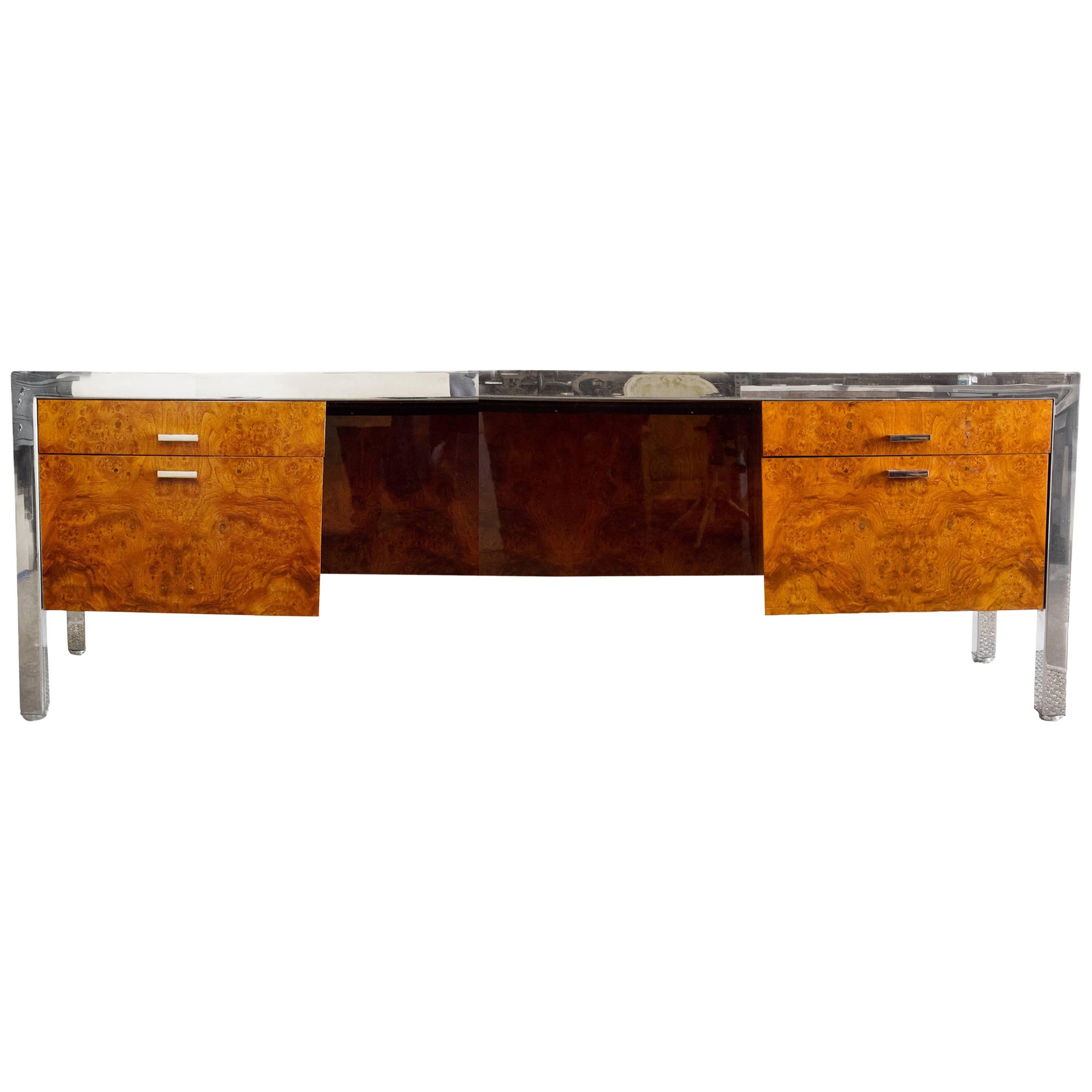 Leon Rosen for Pace Collection 1970s Burl Wood Credenza