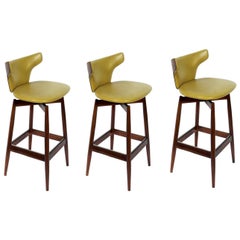 Set of Three Curvaceous Walnut Modern Bar Stools 8