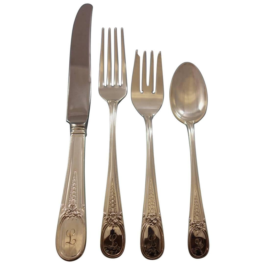 Flowered Antique by Blackinton Sterling Silver Flatware Set Service 79 Pc L Mono For Sale