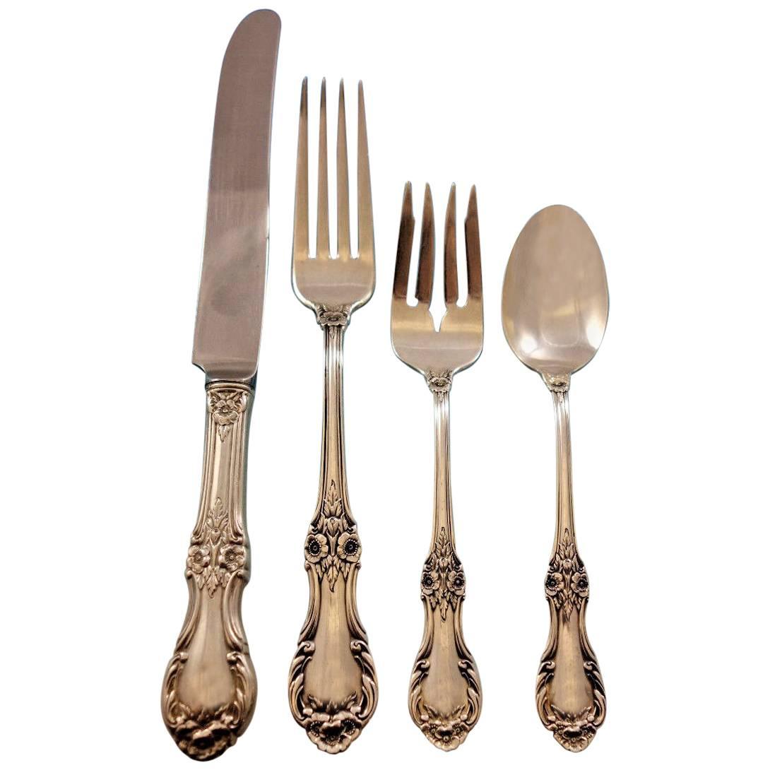 Wild Rose by International Sterling Silver Flatware Set for 8 Service 37 Pieces For Sale