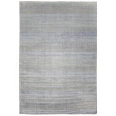 New Modern Transitional Grasscloth Area Rug, Light Gray and Light Blue Area Rug
