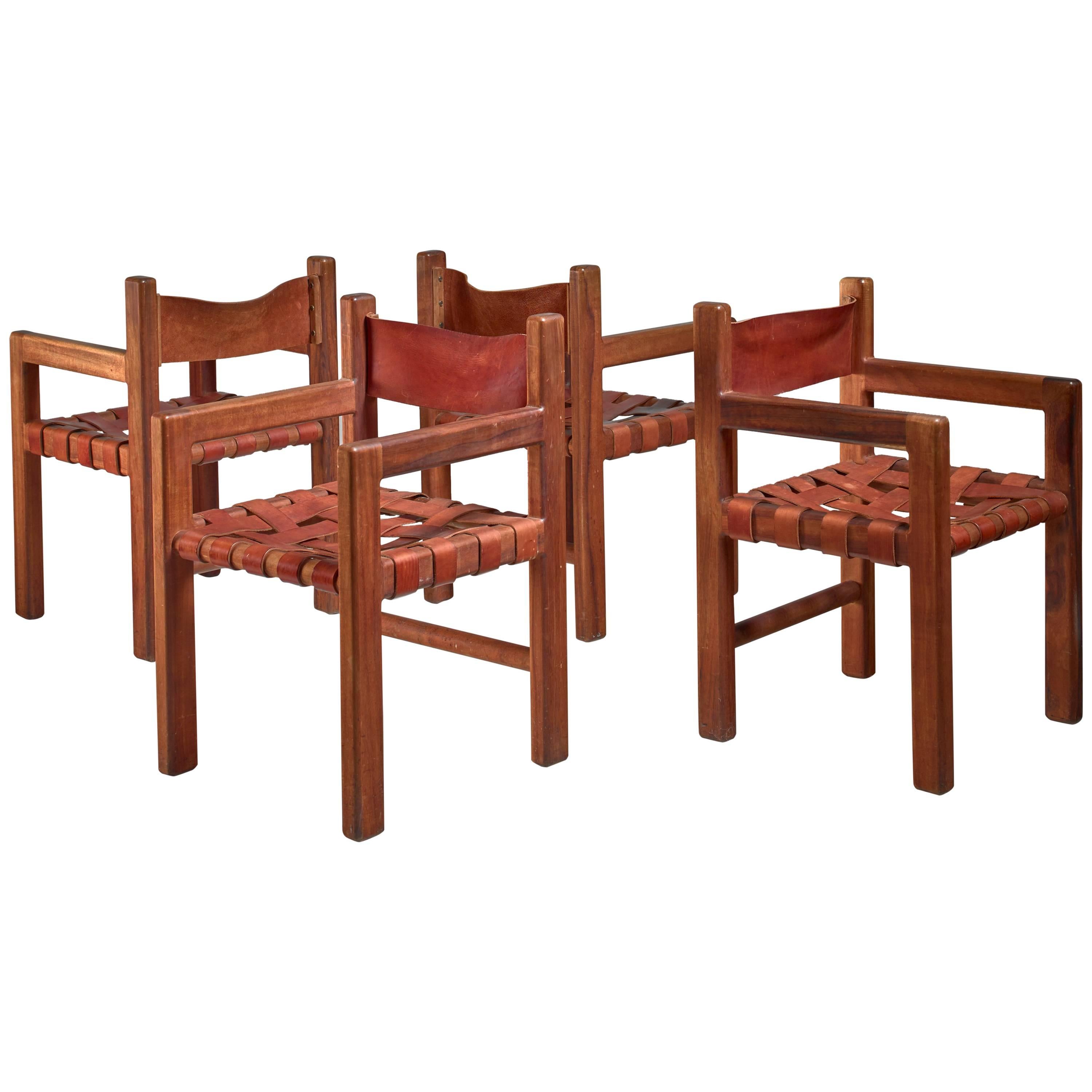 Set of Four Studio Crafted Leather bed Chairs, USA, 1950s For Sale