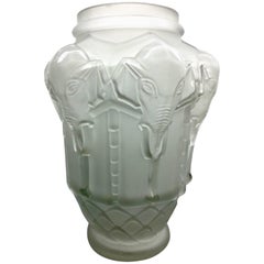 Frosted Art Deco Elephant Vase by Edmond Etling, after Lalique, circa 1930