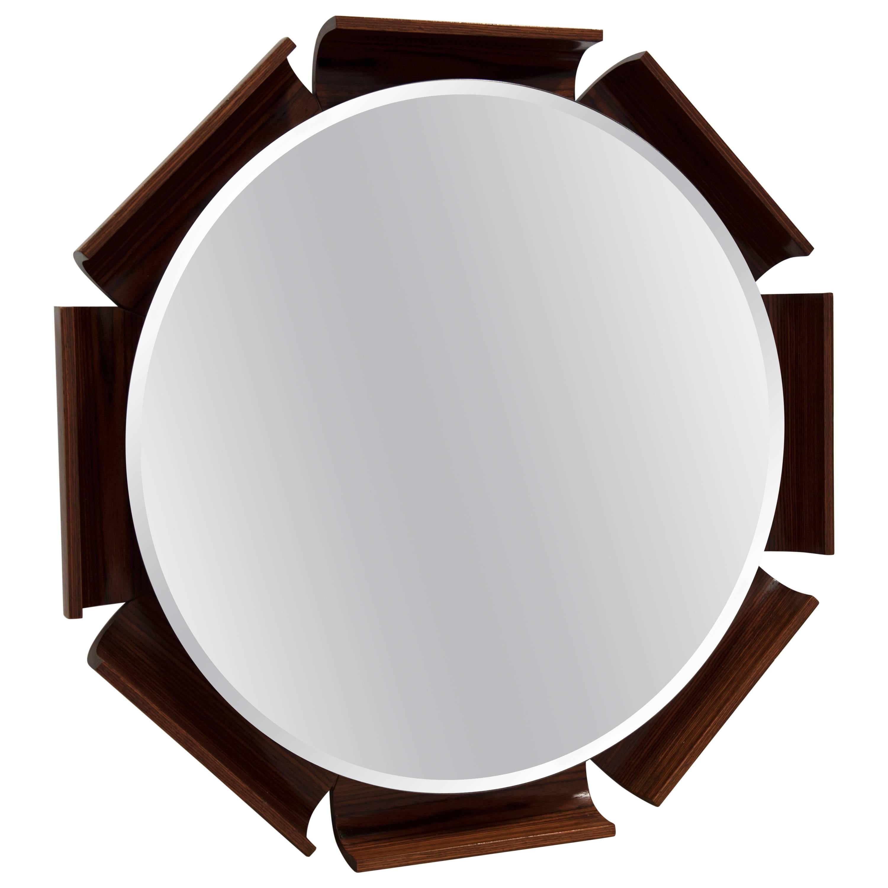 Mid-Century ITALIAN Rosewood Octagon Mirror For Sale