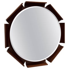 Miroir octogonal en bois de rose ITALIEN du milieu du siècle