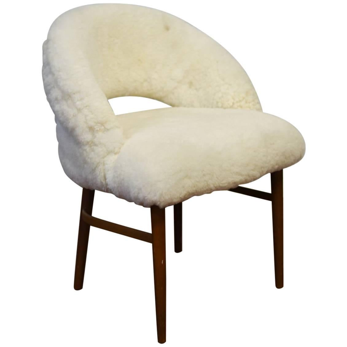 Exquisite Mid-Century Accent or Vanity Chair in Lambsfur by Frode Holm