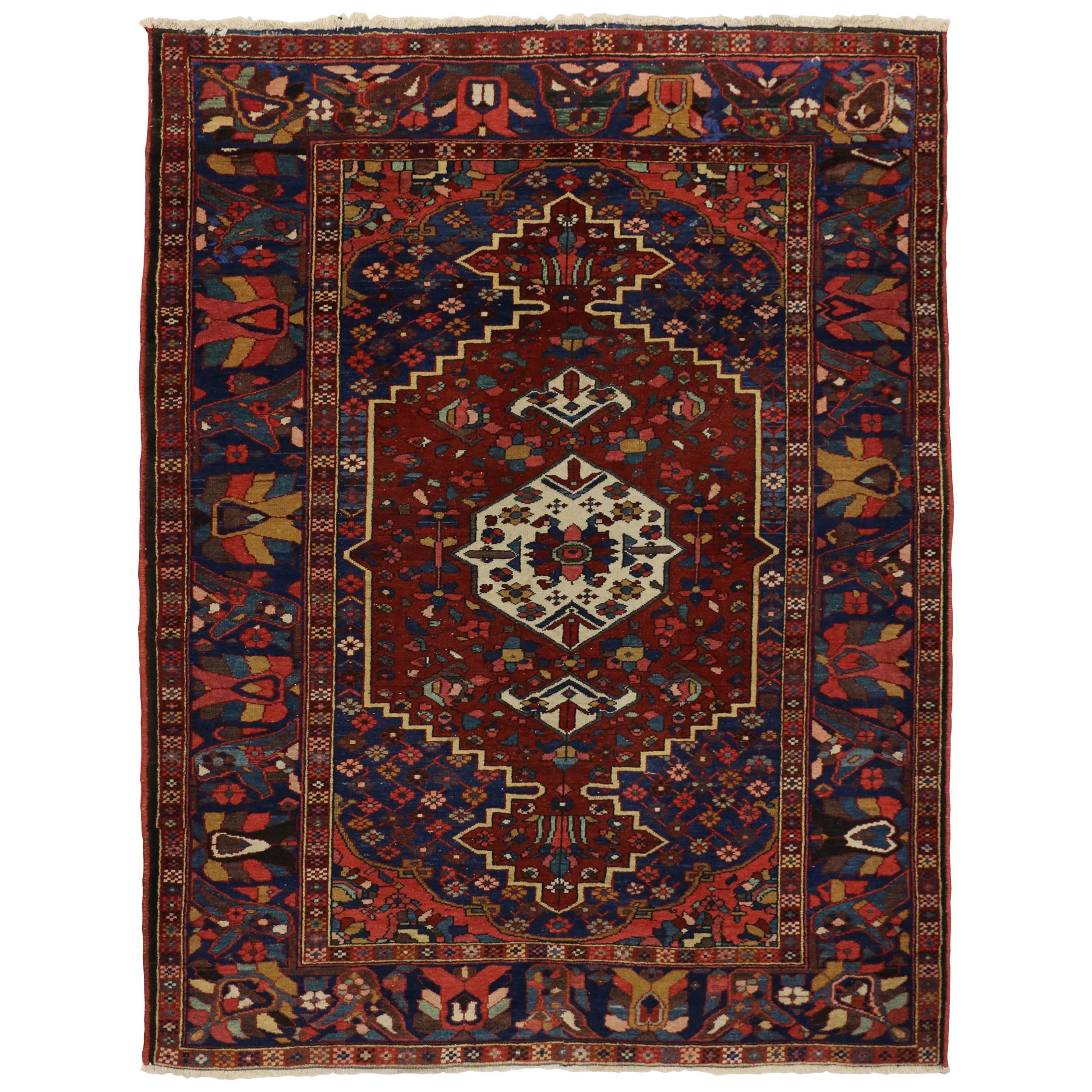 Antique Bakhtiari Persian Rug with Traditional Modern Style For Sale
