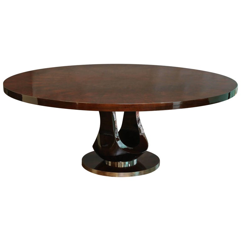 Art Deco French Round Dining Room Table in Walnut at 1stDibs