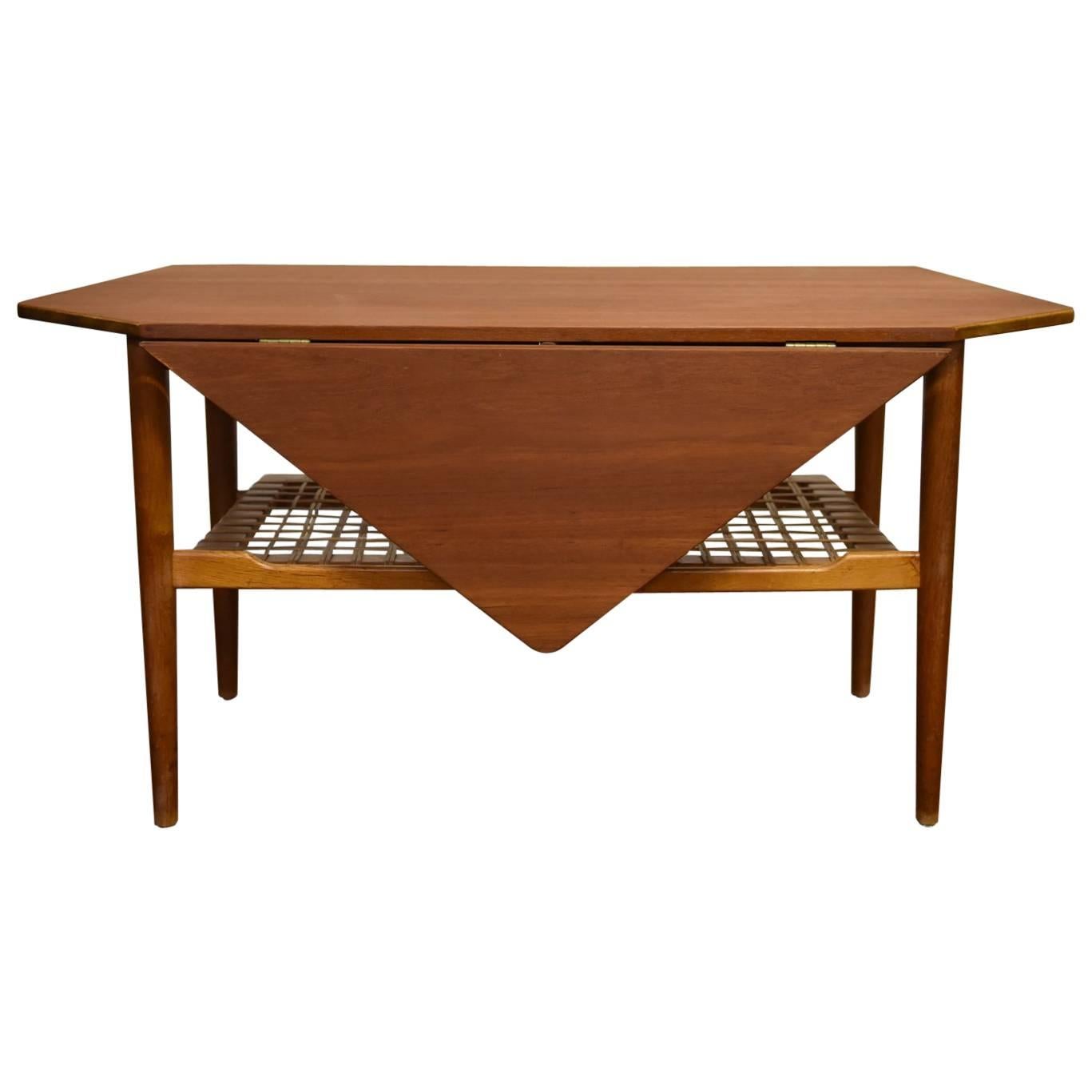 Danish Mid-Century Teak Drop-Leaf Coffee Table with Magazine Rack