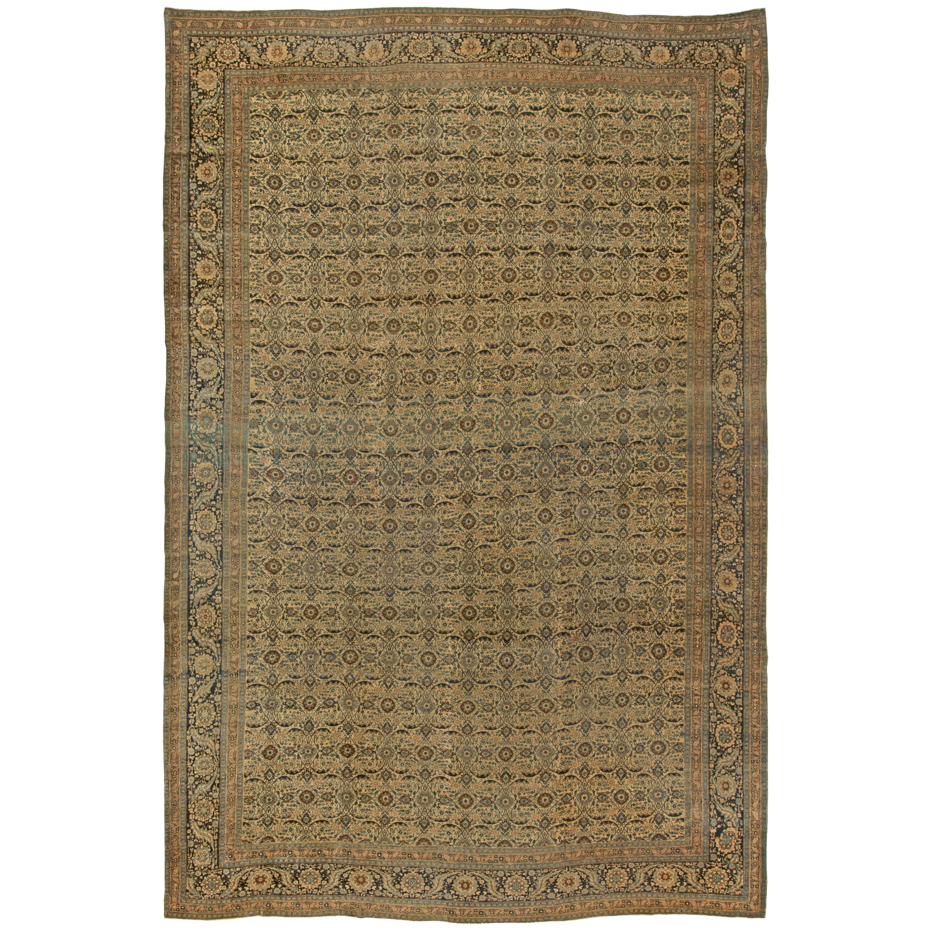 19th Century Persian Tabriz Handmade Wool Rug For Sale