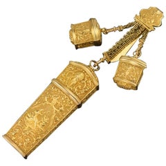 Antique 18thC Georgian 18-K Gold Chatelaine Etui Christopher Nicholle, c. 1750