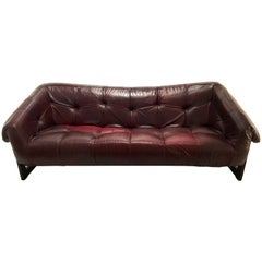 Nice Burgundy Leather and Rosewood Sofa by Percival Lafer