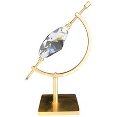 Diamond Shaped Crystal Displayed on Adjustable Crescent Brass Stand