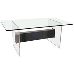 Lucite, Glass and Steel Dining Table or Desk