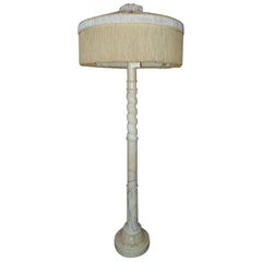 Antique Floor Lamp 'Alabaster' with Period Silk Shade and Fringe