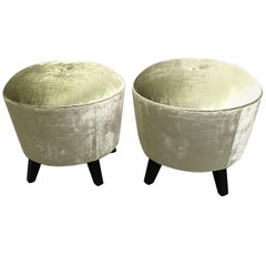 Custom Velvet and Ebonized Maple Pouf Ottomans 7