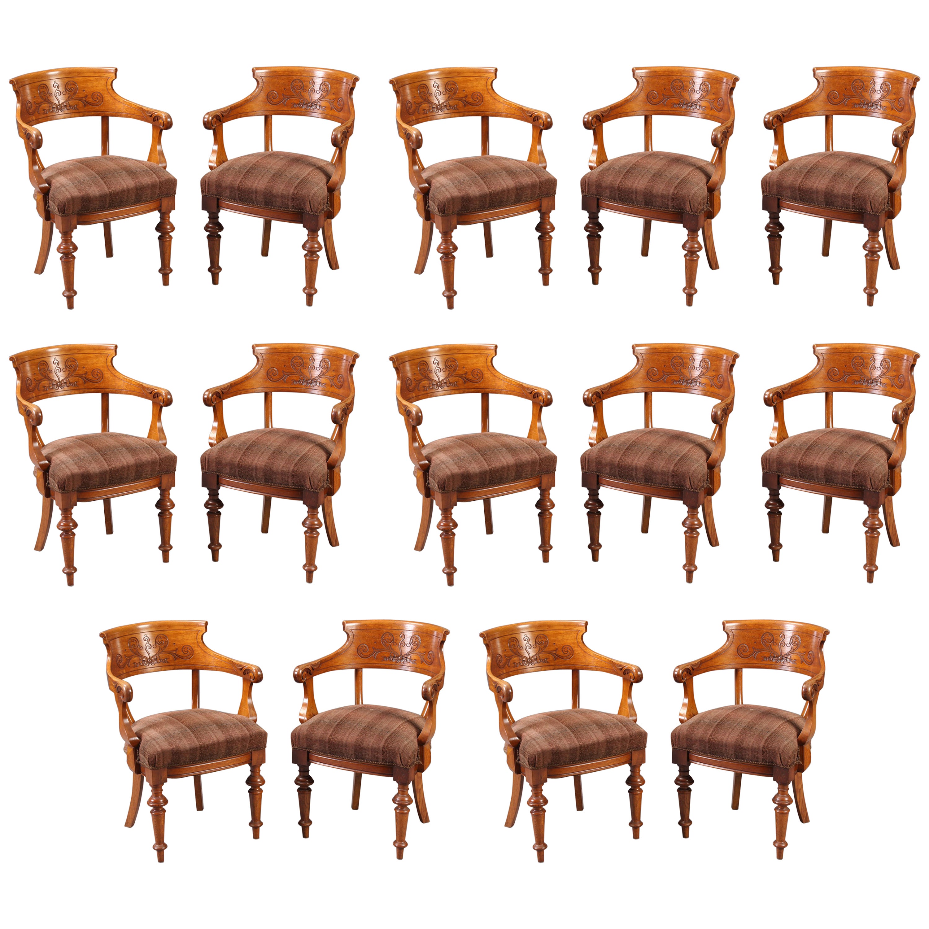 Set of 14 Antique Spanish Dining Chairs with Leather For Sale at 1stDibs