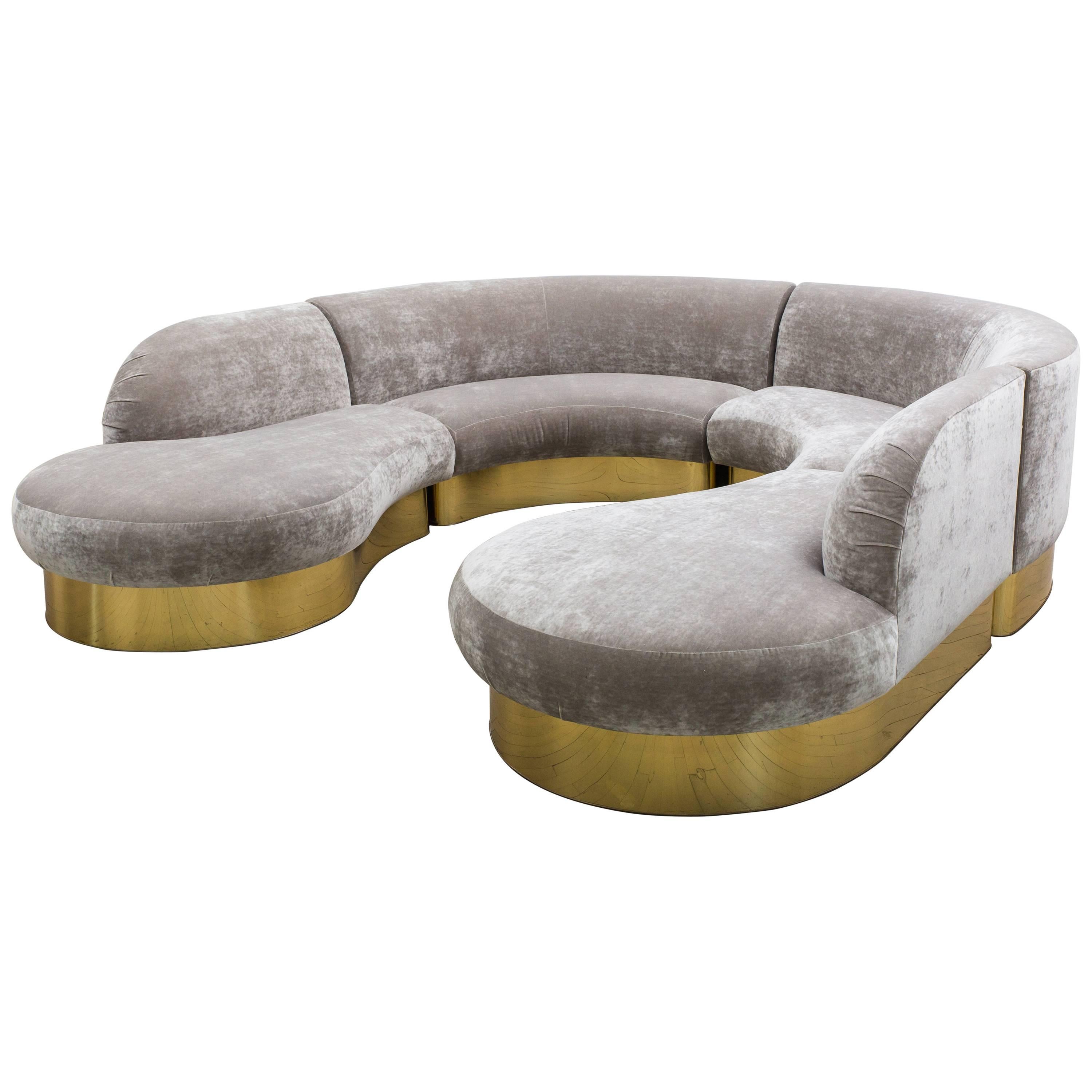 Milo Baughman for Thayer-Coggin, Sectional Surround Sofa with Brass Base, USA