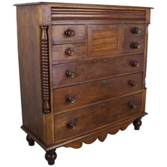 Antique Welsh Oak and Mahogany Bobbin Edged Chest of Drawers