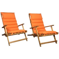 Pair of Børge Mogensen Deck Chairs with Sunbrella Covers, Denmark, 1966