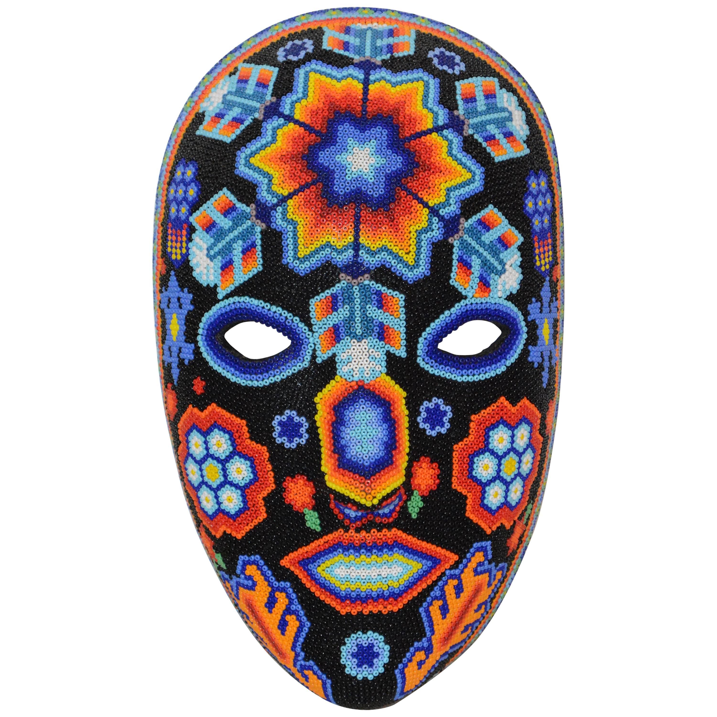 Mexican Huichol Sacred Star Man Hand Beaded Tribal Mask